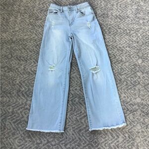 YMI Girl size 8 Light Blue Distressed Wide-Leg Jeans